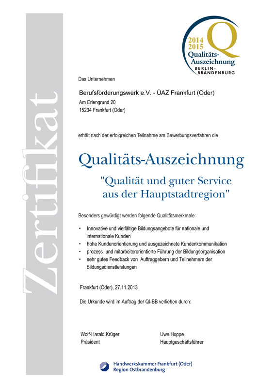 urkunde qa bfw 2013